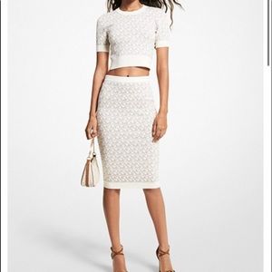 Michael kors jacquard short-sleeve sweater. Bone colored.